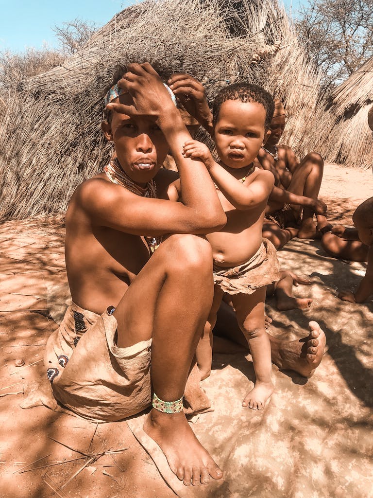 A close-up of an indigenous family in Namibia, capturing culture and tradition.